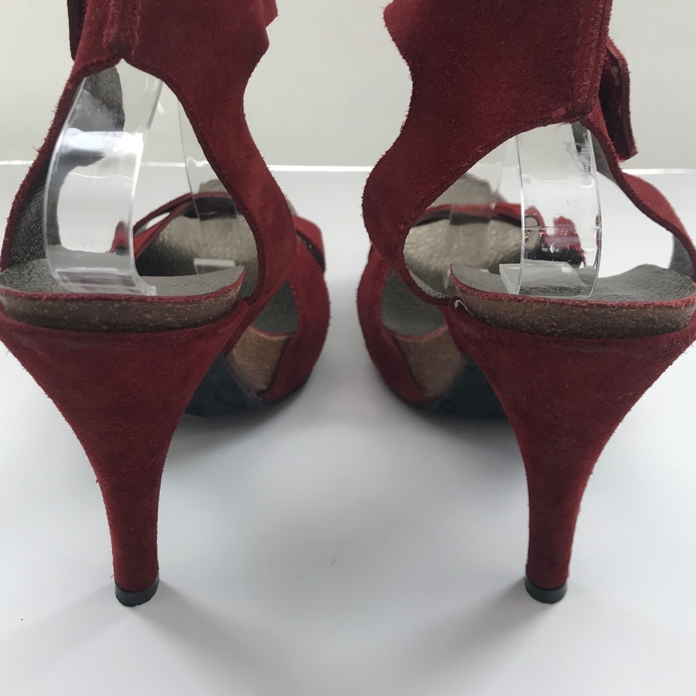 Pedro Garcia Red Suede Ankle Strap Platform Sandals US 10.5/40.5 Open-Toe - Picture 9 of 10